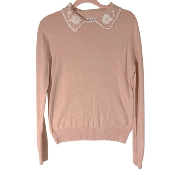 Vila Milano Soft Pink Folded Embroidered Collar Long‎ Sleeves Women’s Medium - Picture 1 of 5